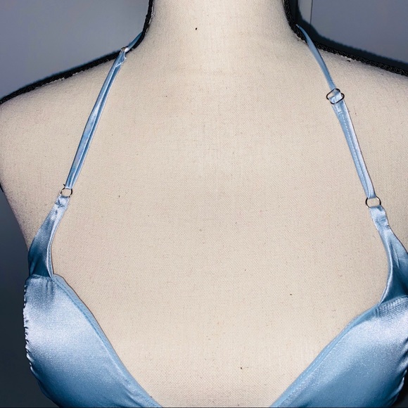 NEW Baby Blue Satin Lace Up Padded Cropped Corset - Picture 13 of 14